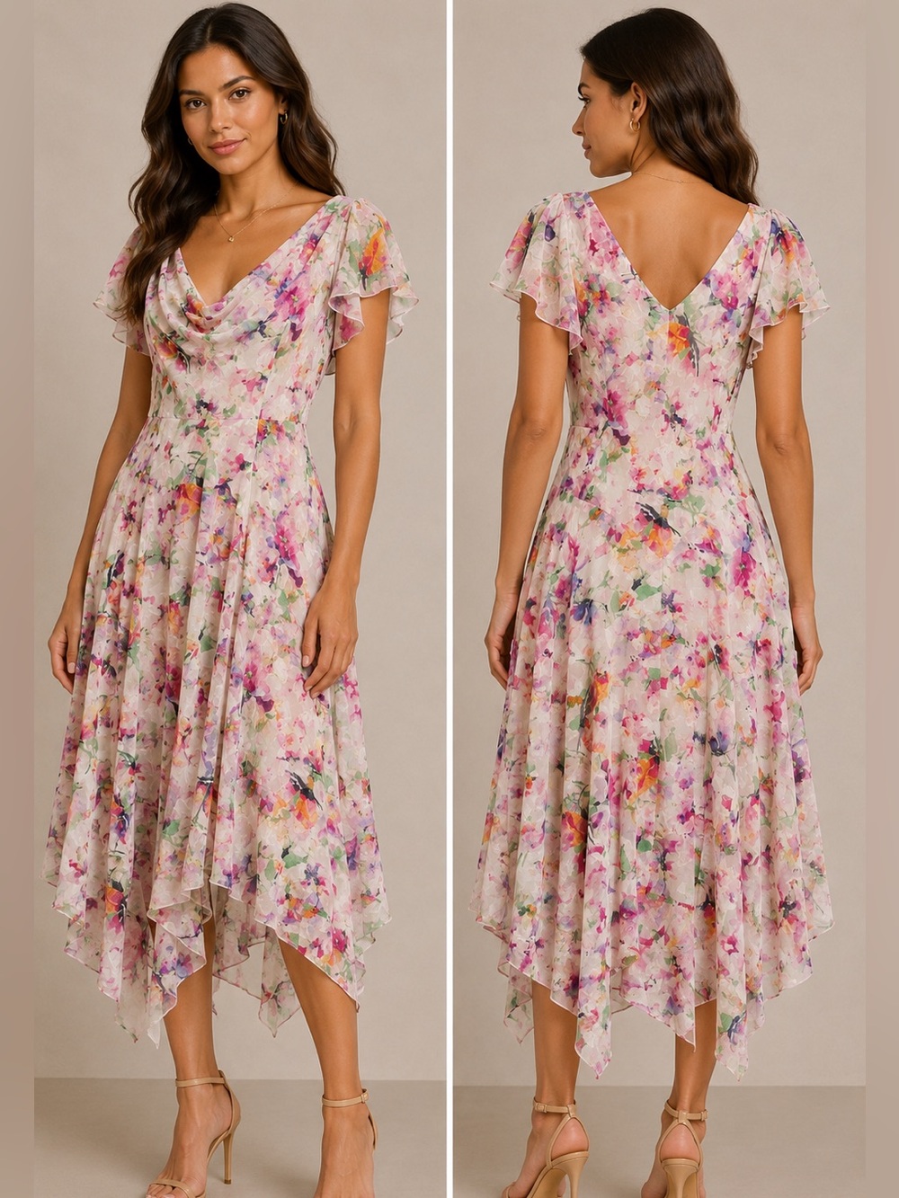 Signature by Robbie Bee Pink Floral High-Low Midi Dress